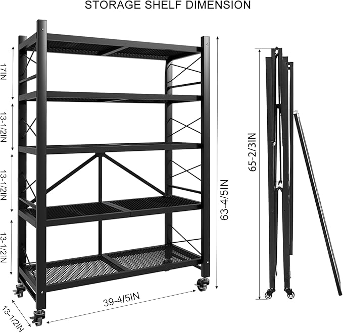 Folding Storage Shelves, Heavy Duty Garage Shelving Unit, Adjustable Metal - Image 3