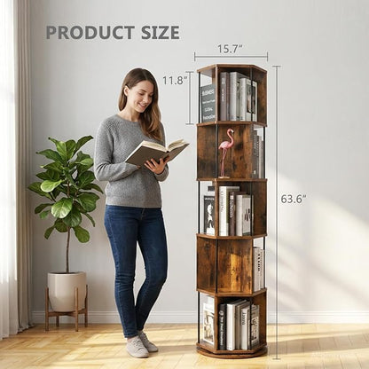 VIWODS Rotating Bookshelf, 5 Tier Spinning Bookshelf Tower, Revolving 360° - Image 2