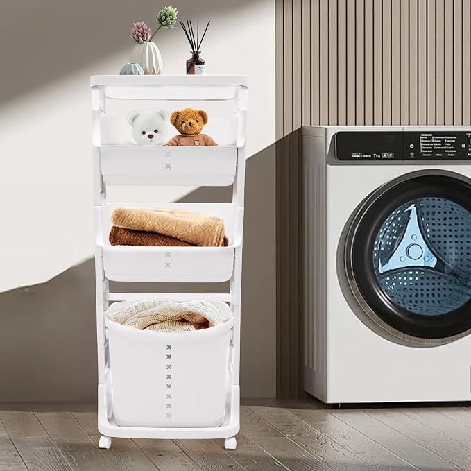 Rolling Laundry Hamper 4 Section Laundry Sorter Cart Vertical Laundry Basket - Image 3