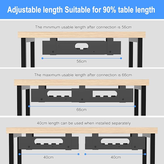 2PACKS Cable Management Under Desk Tray Adjustable Large Under Table Cord Wire - Image 5