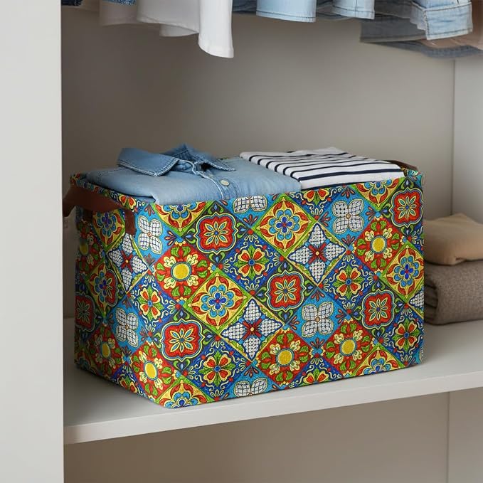 Mexican Talavera Decor Storage Basket Waterproof Canvas Toy Storage Bin Mexican - Image 4