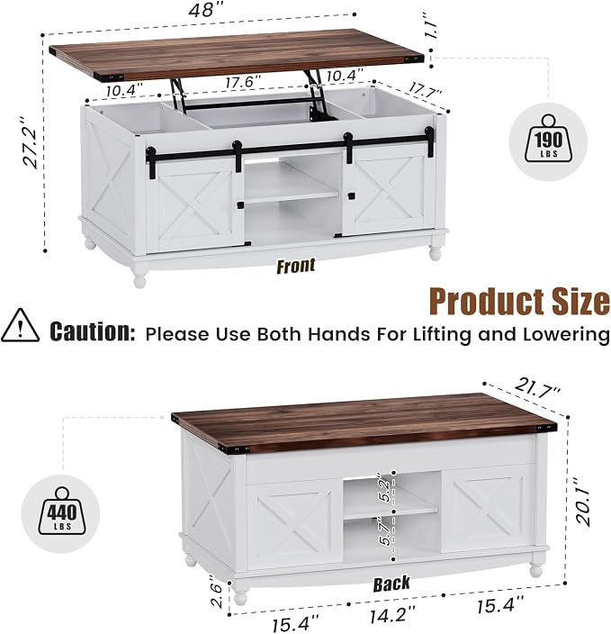ALLSTAND 48" Farmhouse Lift Top Coffee Table - Image 2