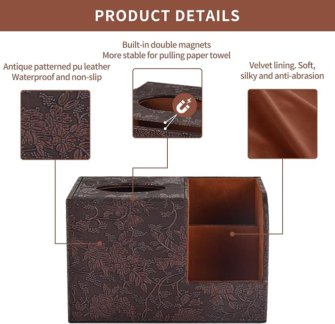 PU Leather Tissue Box Cover Square Tissue Holder Tissues Box Organizer - Image 5