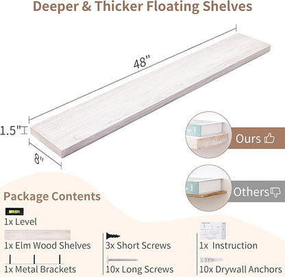 Axeman Floating Shelves for Wall, Rustic Elm Wood 48''W x 8" D Wall Shelf - Image 2