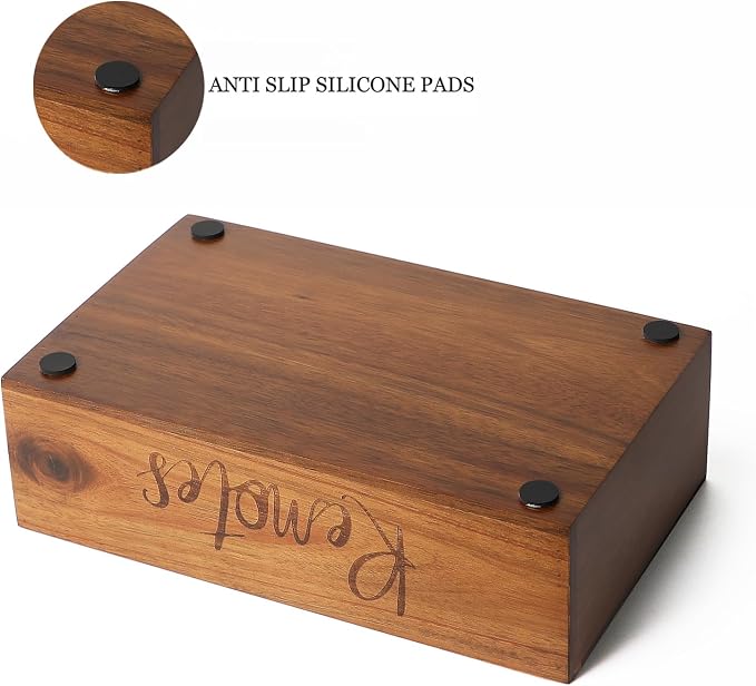 Acacia Wood Remote Control Holder Caddy, TV Organizer - Image 3