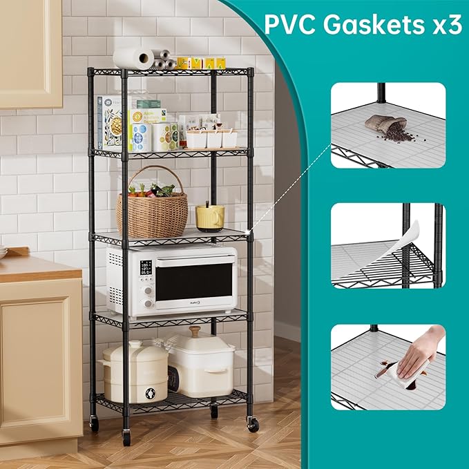 SINGAYE 5 Shelves Storage Shelf Wire Closet Bathroom Organizers Metal Pantry - Image 5