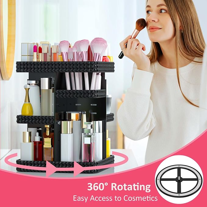 Rotating Makeup Organizer, Large Capacity Cosmetic Display Case, Acrylic - Image 3