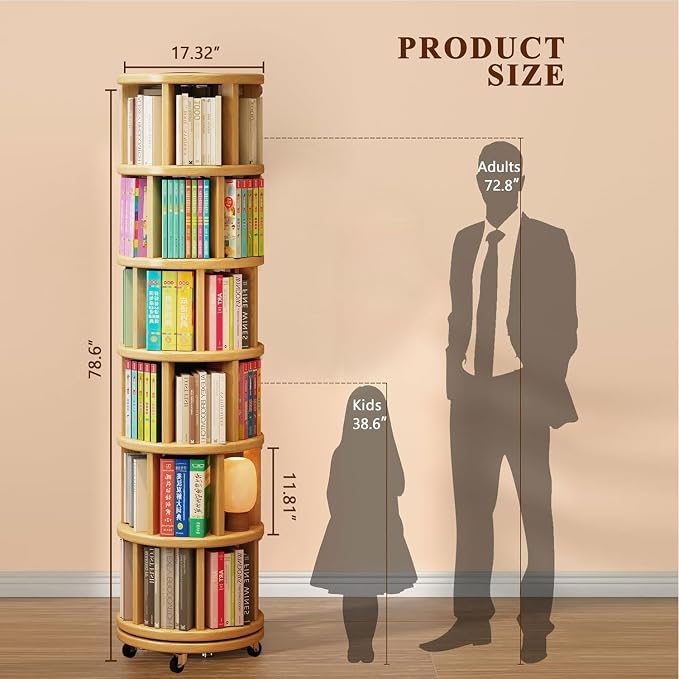 Rotating Bookshelf Tower 2/3/4/5/6 Tier Wood Rotating Bookshelf Wooden Book - Image 5