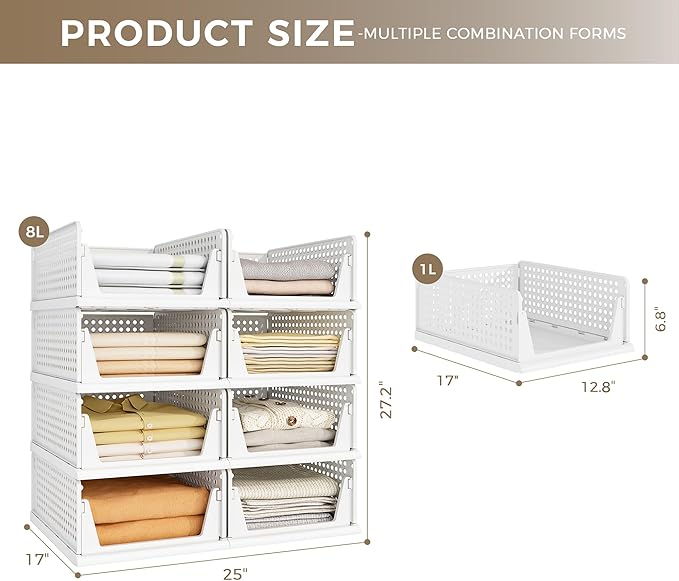 Pinkpum 8 Pack Closet Organizer Storage Bins Stackable Plastic Drawer Shelf | - Image 2