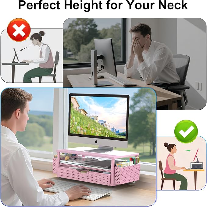 Spacrea Desk Organizer and Accessories, Computer Monitor Stand Riser - Image 3