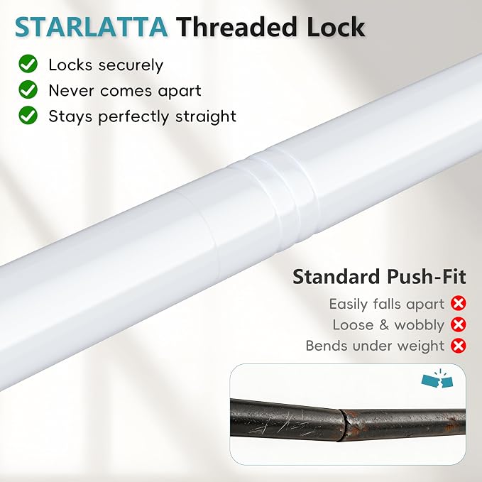 STARLATTA Heavy Duty White Closet Rod: 17-69 Inch Stepless Adjustable Clothes - Image 2