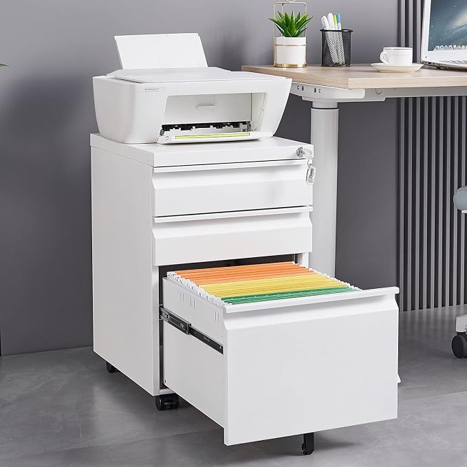 3-Drawer Lockable Mobile File Cabinet – Metal A4/Letter/Legal Size Storage by LunaThreads