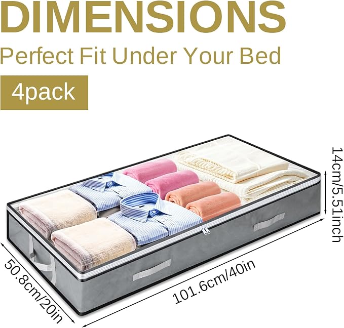 4 Pack 5.5 Inches High Under Bed Storage Containers, Low Profile Under Bed - Image 2
