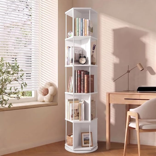 VIWODS Rotating Bookshelf, 5 Tier Spinning Bookshelf Tower, Revolving 360° by VIWODS