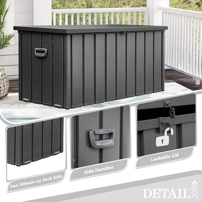 Domi 100 Gallon Deck Box, Metal Outdoor Storage Box - Image 5