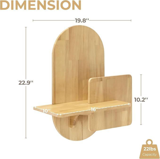 Behomes Claudia Solid Wood Floating Nightstand, Boho Wall Mounted Bedside Table - Image 2