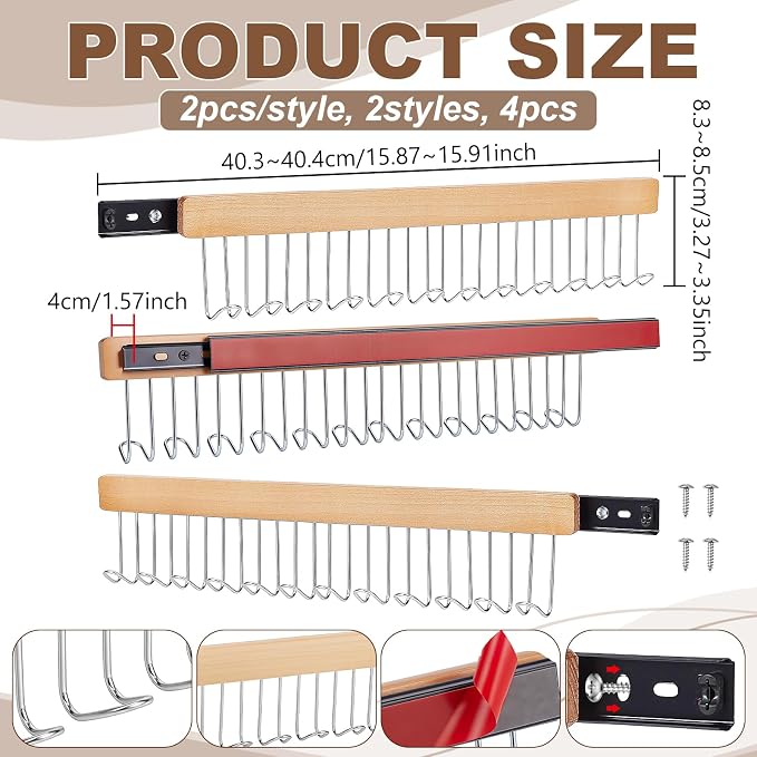 4PCS Valet Rods for Closets 16 Inch Extendable and Pull-Out Wardrobe Pole - Image 2