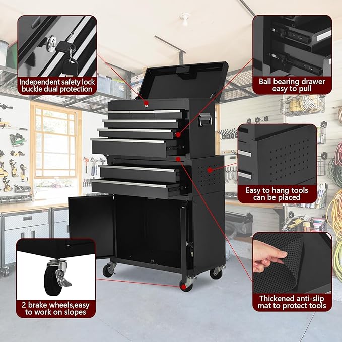 8-Drawer Rolling Tool Chest, 2-in-1 High Capacity Removable Cabinet Storage - Image 4
