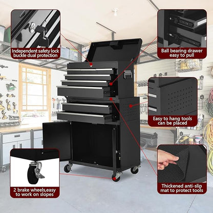 8-Drawer Rolling Tool Chest, 2-in-1 High Capacity Removable Cabinet Storage - Image 4