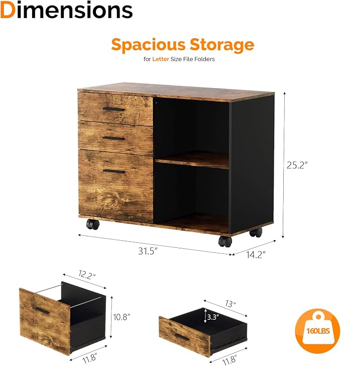 VINGLI 3 Drawer Wood Lateral File Cabinet - Image 3