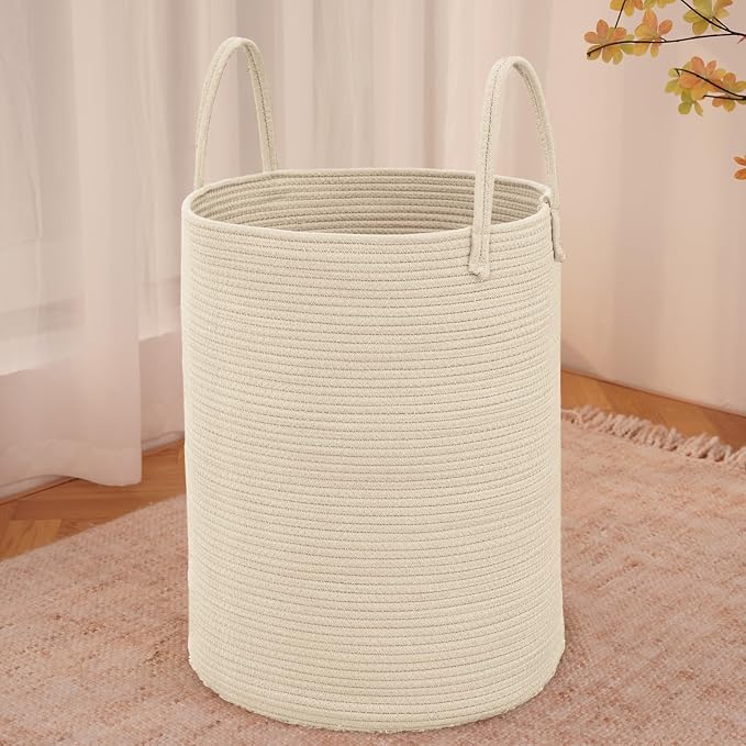 Large Woven Laundry Basket Hamper, 100L Cotton Rope Storage Bin by JMvicyroam