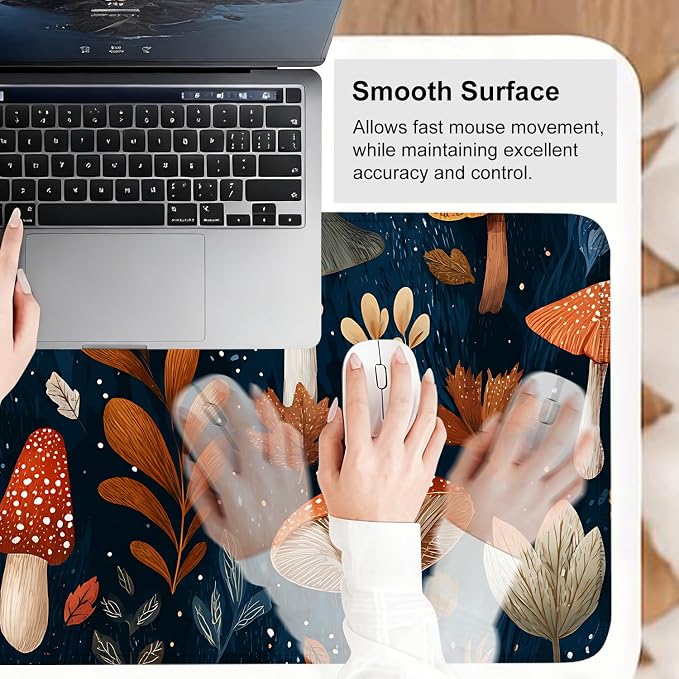 Mushroom Forest Mouse Pad – Large Extended Desk Mat 31.5 x 11.8 in– Autumn - Image 6