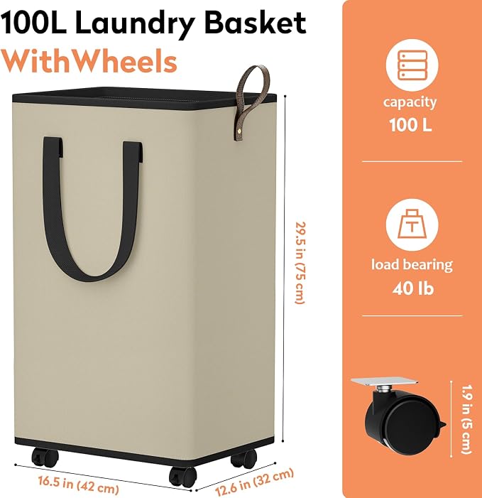 SpaceTrove Laundry Basket with Wheels, Collapsible Laundry Baskets, Laundry - Image 4