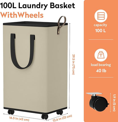 SpaceTrove Laundry Basket with Wheels, Collapsible Laundry Baskets, Laundry - Image 4