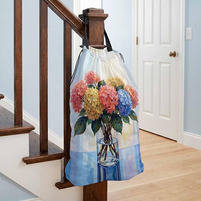 Floral XL Laundry Bag Hydrangeas Flower in Bottle Spring Summer Machine - Image 4