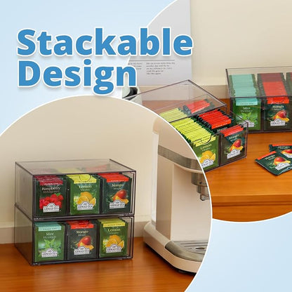 CLUQMEIK 2 Large Acrylic Tea Bag Organizer, 9 Grids Tea Organizers and Storage - Image 7