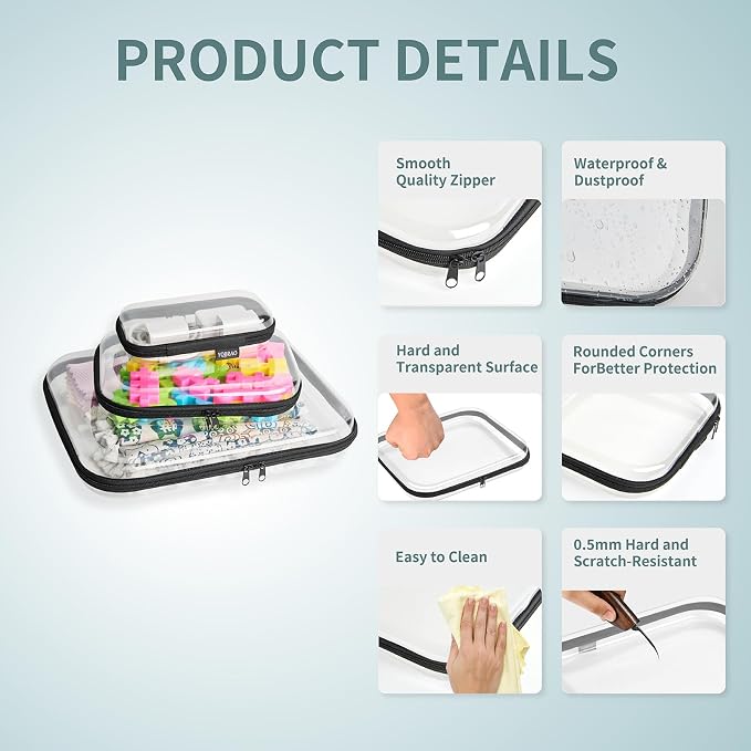 Hard Sided Clear Zipper Case for Storage- Professional-Grade Plastic Clear - Image 4