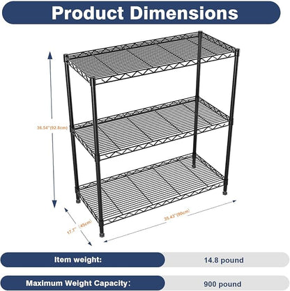 3 Tier Wire Shelf, Height Adjustable Design, 35.4"Wx17.7Dx36.5H, Lockable - Image 2