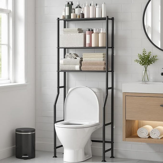GloTika 3-Tier Over Toilet Storage Rack, Metal Over Toilet Bathroom Organizer by QualityHomewareTimlessComfort