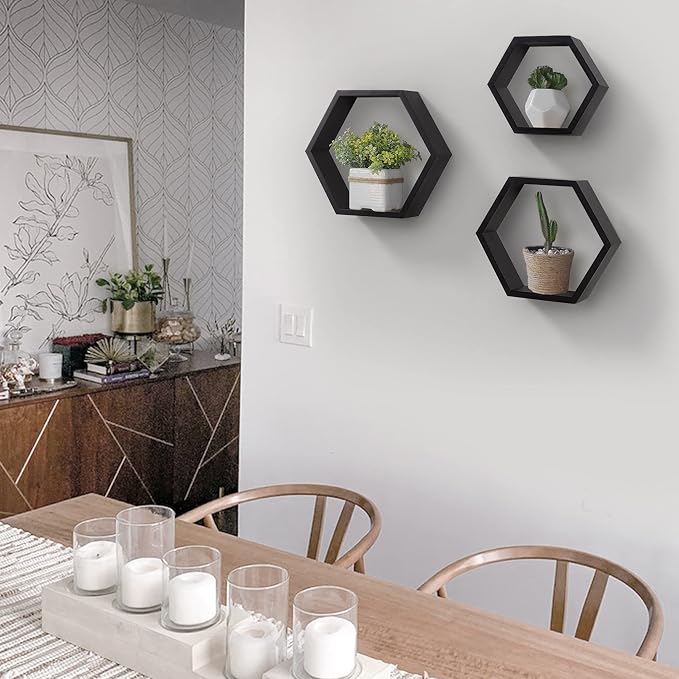 AHDECOR Wall Mounted Hexagon Floating Shelves, Wooden Wall Organizer Hanging - Image 4
