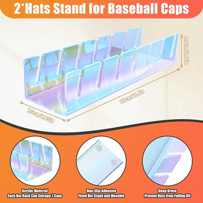Hat Stand for Baseball Caps, 2 Pack No Install Acrylic Hat Organizer for 14 - Image 7