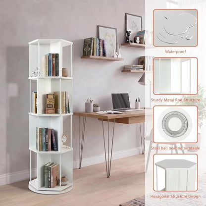 VIWODS 4 Tier Rotating Bookshelf Tower, 360° Display Spinning Bookcase - Image 3