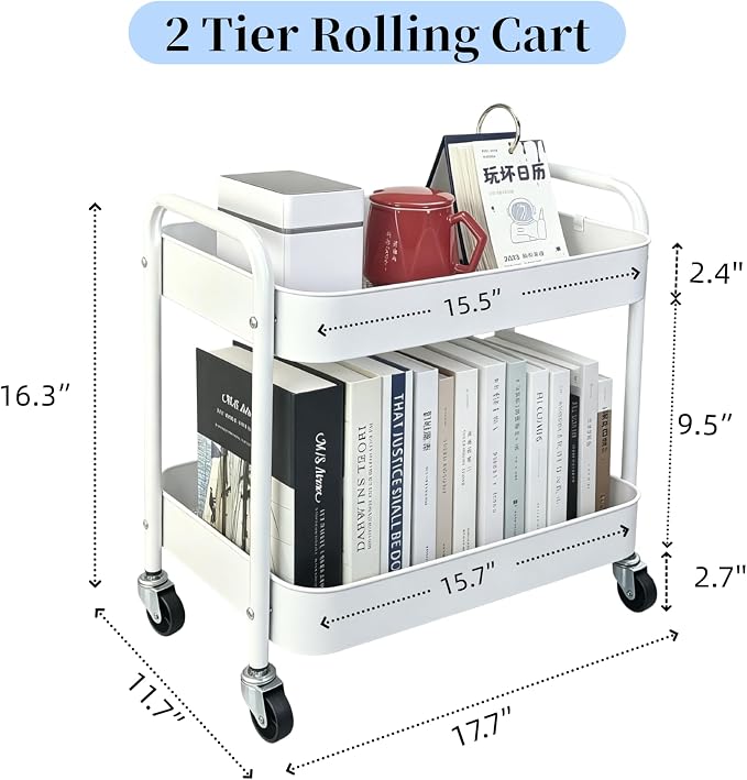 2 Tier Short Rolling Cart with Wheels - Image 6