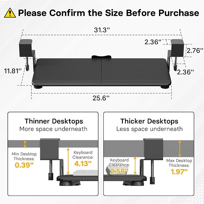 BONTEC KMT01 Under Desk Keyboard Tray, Pull-Out Keyboard & Mouse Platform - Image 2
