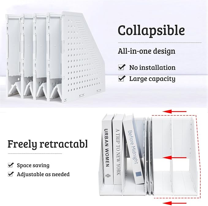 SAYEEC Collapsible Magazine Holder Plastic Desktop 4 Compartment File Desk - Image 3