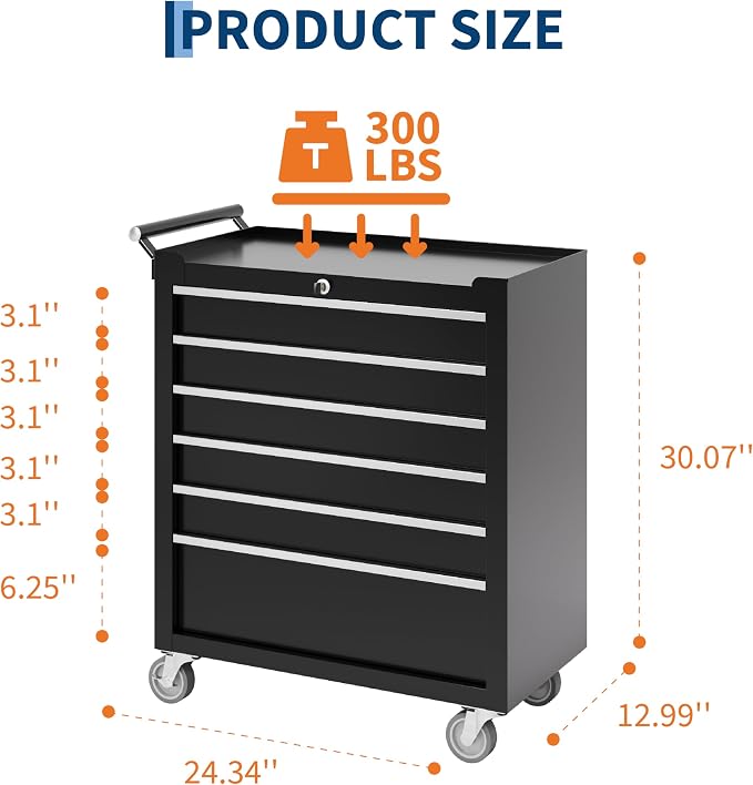 Rolling Tool Chest with Wheels, 6 Drawer Tool Storage Cabinet, Portable Toolbox - Image 3