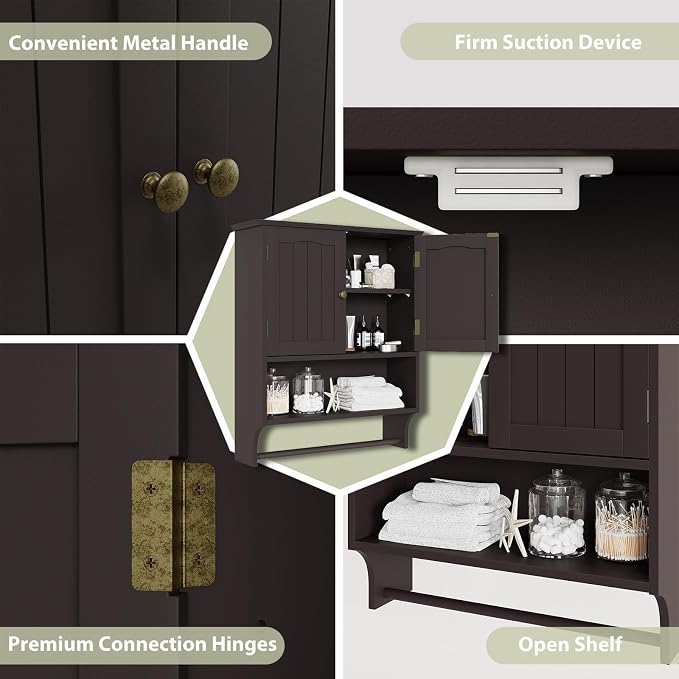 Smuxee Brown Wall Cabinet with Towel Bar - Image 5