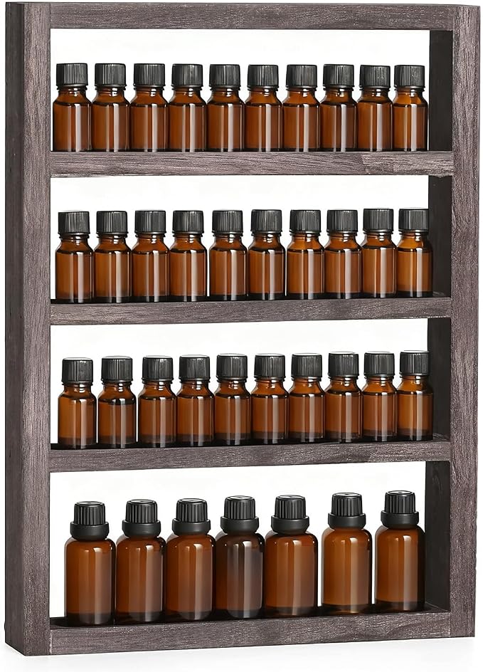 ETELI Essential Oil Storage Rack 4 Tier Wall Mounted Wooden Display Shelf by ETELI