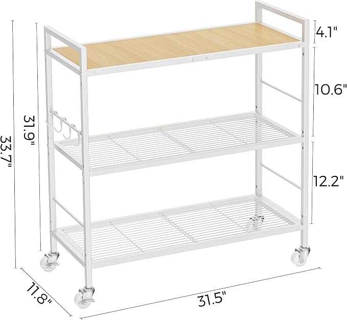 3-Tier Metal Storage Rack with Industrial Wheels, Mesh Shelving Unit with - Image 7
