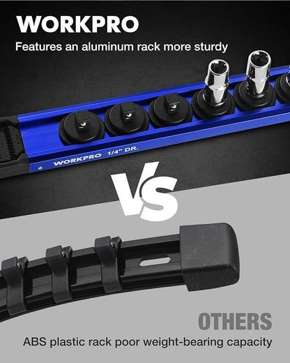 WORKPRO Magnetic Socket Organizer, 1/4" Drive Aluminum Alloy Socket Holder - Image 4