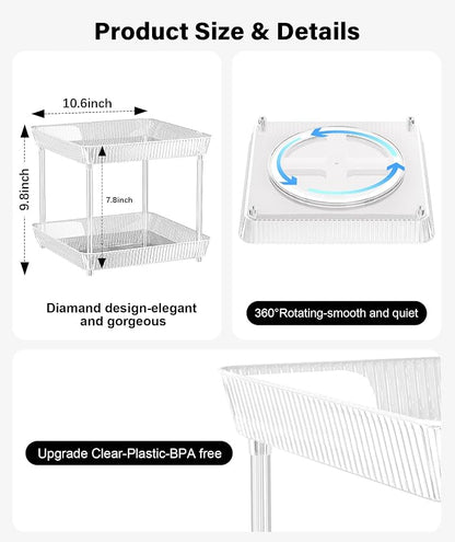 2 Tier Lazy Susan Bathroom Countertop Organizer, 360° Clear Rotating Square - Image 5