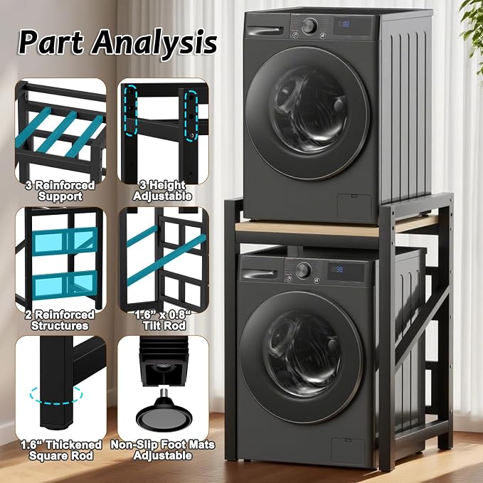 Over The Washer and Dryer Storage Shelf, Widen & 3 Height Adjustable Stacking - Image 4