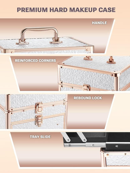 Qislee Makeup Box with Drawer and Four Trays, A Detachable Lighted Mirror - Image 4