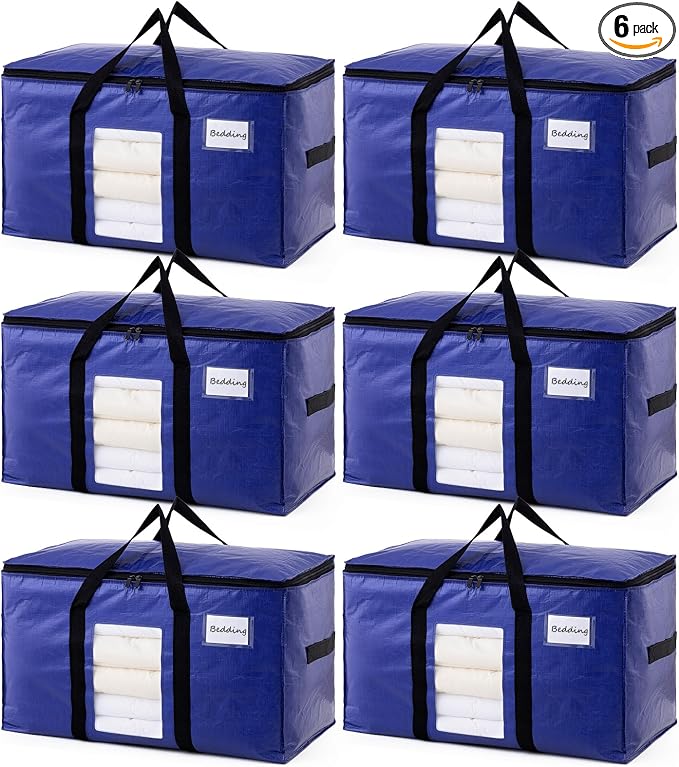TAILI 6 Pack Dark Blue Extra Large Storage Bags, Heavy Duty Totes by TAILI