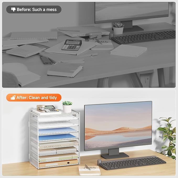 SUBEKYU 9 Tier Paper Letter Tray Desk Organizer - Image 7
