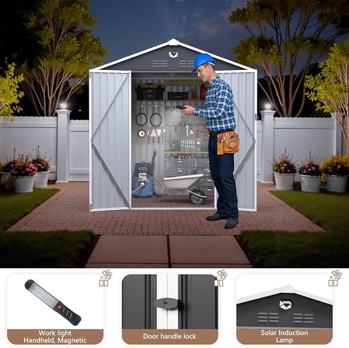 8X6 FT Outdoor Storage Shed, Metal Garden Shed, Storage Tool Sheds - Image 2